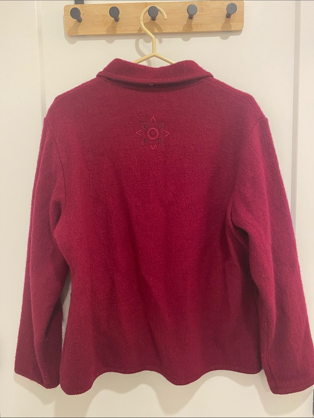 Vintage Wool Embroidered Variations Deep Red Full Zip Coat Jacket Women’s Large - Picture 5 of 7